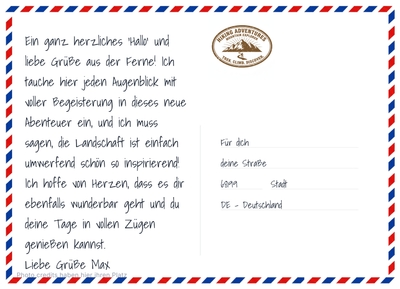 Postkarte im Luftpost Design mit Handschrift Look